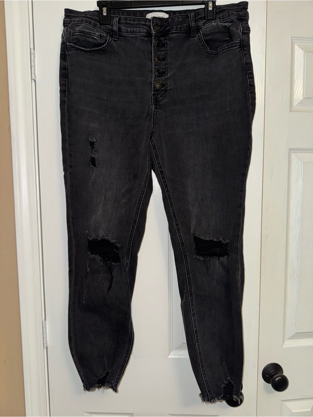 Vervet 16 Black Distressed Women's Jeans - High Rise Button Fly